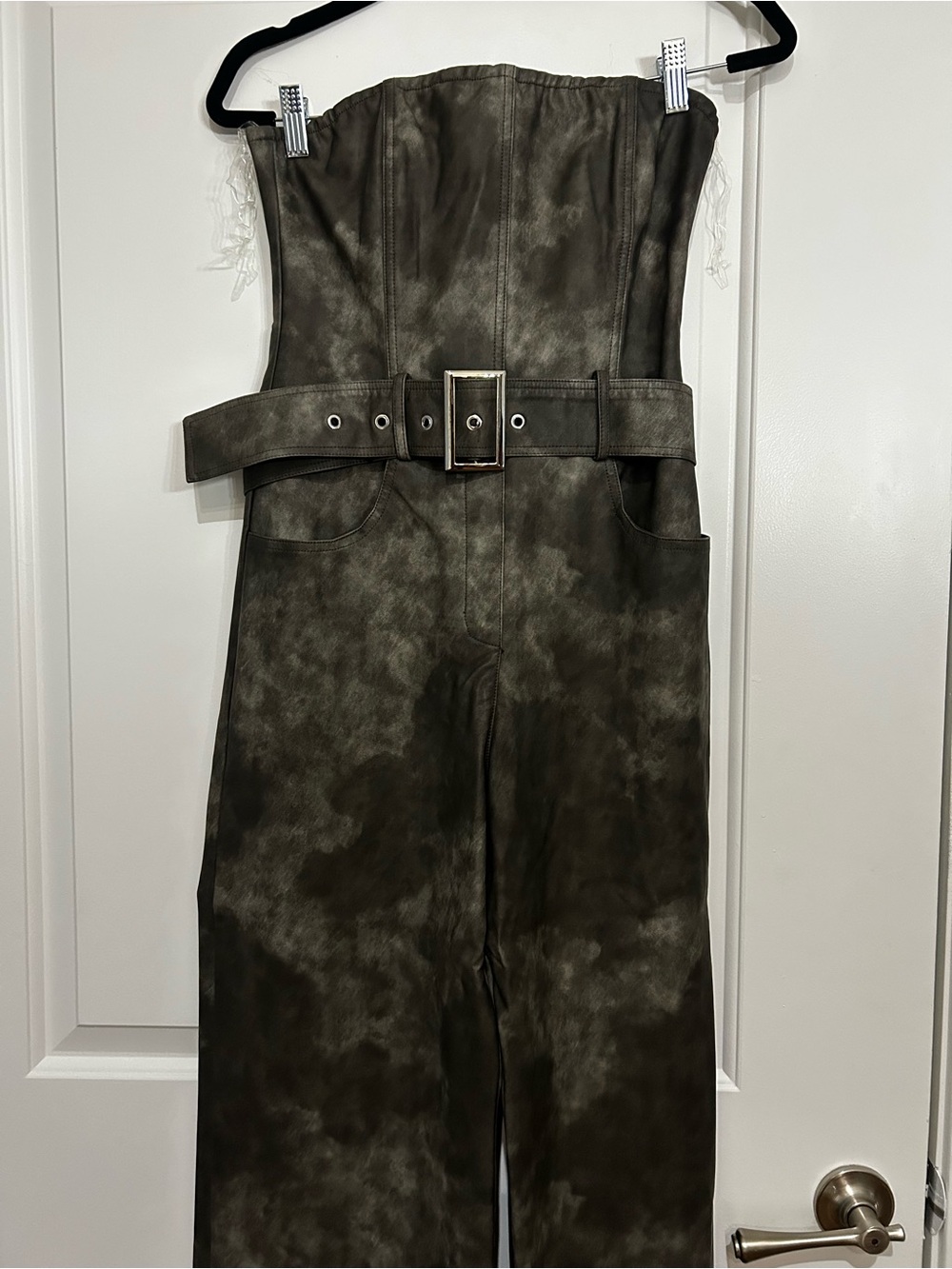 Strapless Utility Jumpsuit with Belt - Olive Green